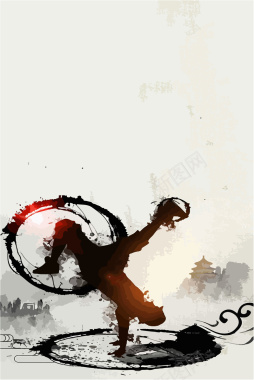 中国风手绘水墨街舞背景图矢量图背景