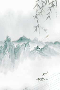 古典中国风水墨山水画海报背景