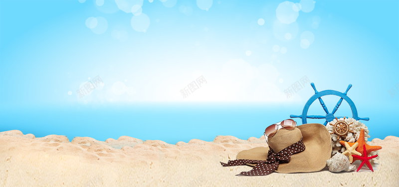 海边度假文艺景色帽子蓝天背景背景