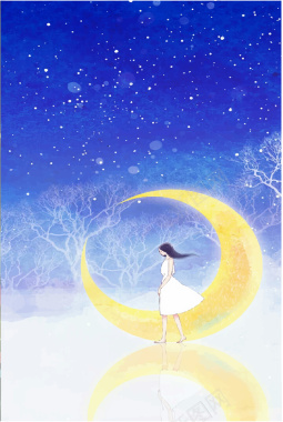 卡通手绘唯美夜空月亮海报背景矢量图背景