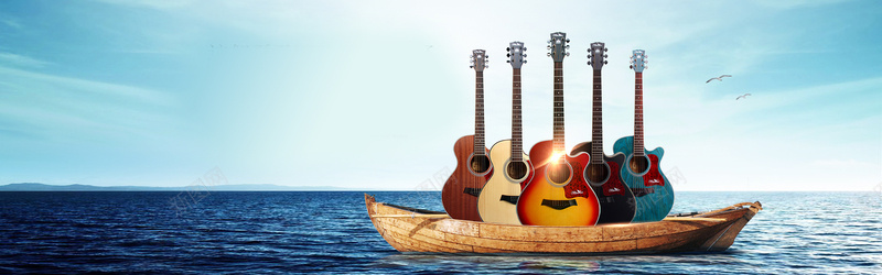 吉他小船背景背景