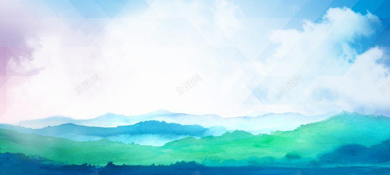 中国风水墨山水风景海报bannerpsd设计背景_新图网 https://ixintu.com 中国风 企业 天空 封面 山水 开心 水墨 海报 环保 背景 蓝色 风景 餐饮