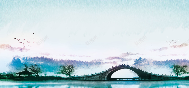 唯美杭州中国风旅游海报背景背景