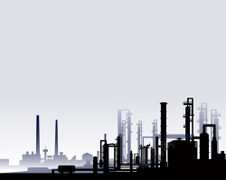 石油工厂炼油厂烟囱工业生产工厂剪影背景矢量图高清图片