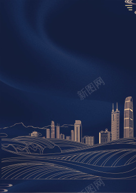 城市蓝天白云蓝色线条房地产背景海报背景