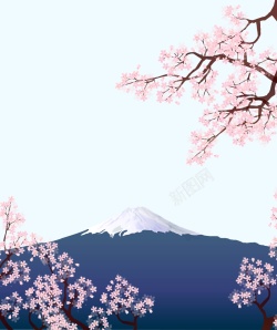 日系富士山矢量日本富士山樱花旅游背景高清图片
