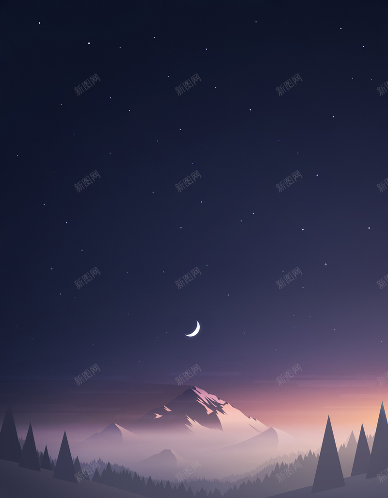 创意星空月亮图jpg_新图网 https://ixintu.com H5 H5背景 h5 夜景 夜空 山峰 摄影 月亮 雾 风景 黄昏