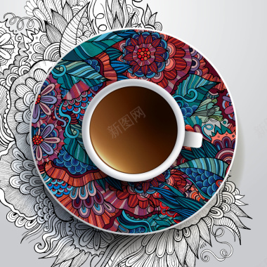文艺清新手绘咖啡垫咖啡杯背景矢量图背景