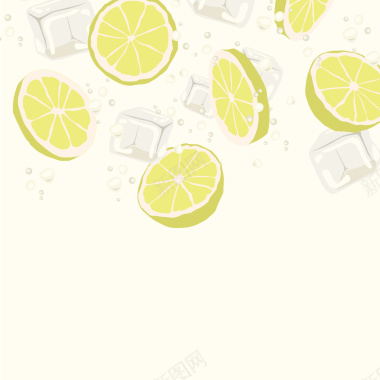 柠檬切片和冰块饮料海报矢量背景背景