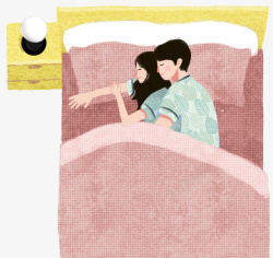 手绘居家手绘人物插画拥抱一起睡觉的情侣高清图片
