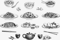 中华料理手绘素描中国菜插画高清图片