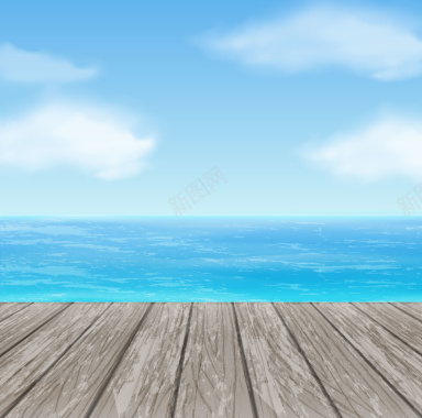 矢量清新立体木板海洋蓝天背景背景
