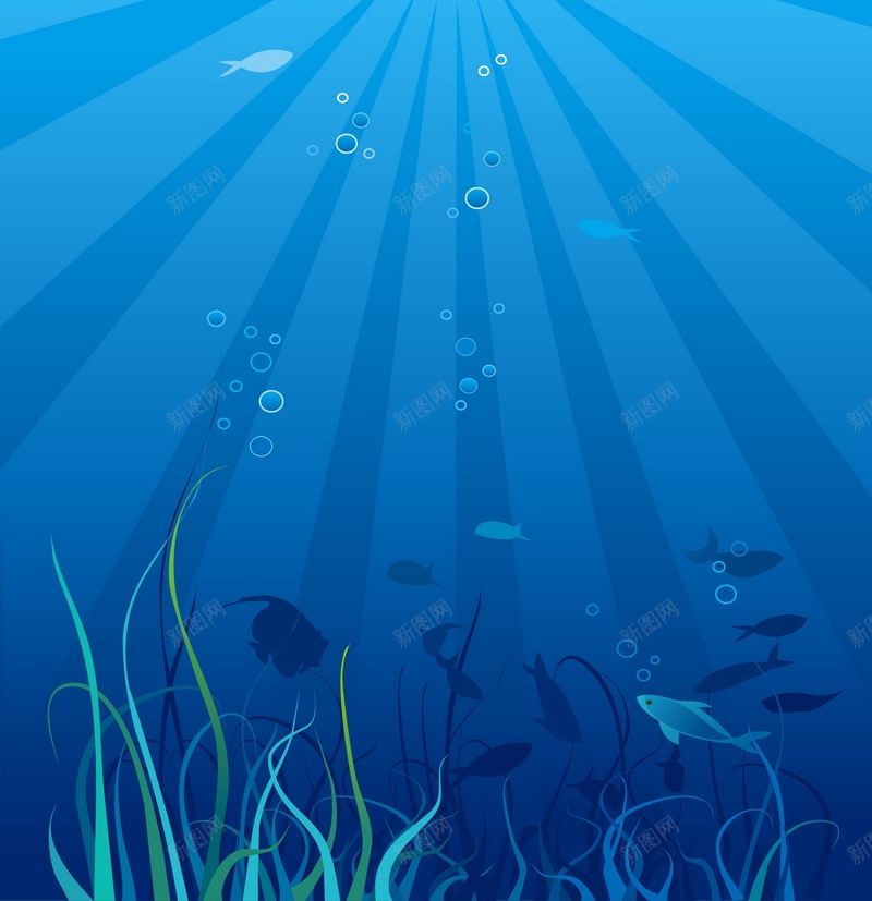 海底世界矢量图ai设计背景_新图网 https://ixintu.com 海底世界 海洋 海洋公园 海草 生物 蓝色 鱼类 矢量图