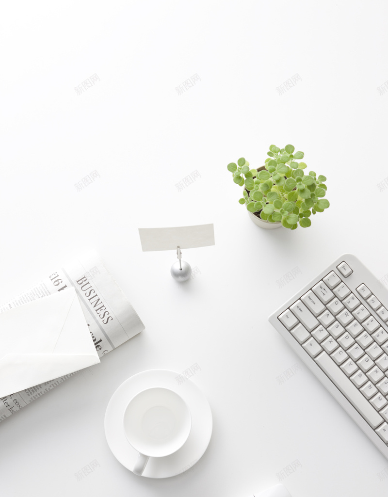 照片背景jpg设计背景_新图网 https://ixintu.com 办公桌 办公用品 商务 杯子 白色 盆栽 科幻 科技 茶杯 键盘