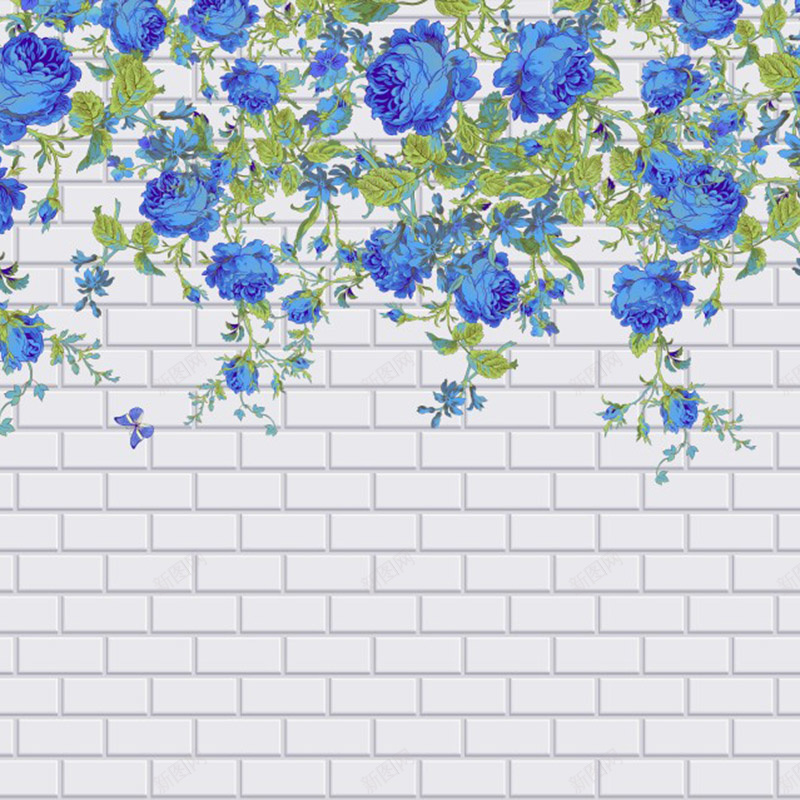 蓝花砖墙背景jpg设计背景_新图网 https://ixintu.com 主图 清新 砖墙 纹理 蓝花 质感