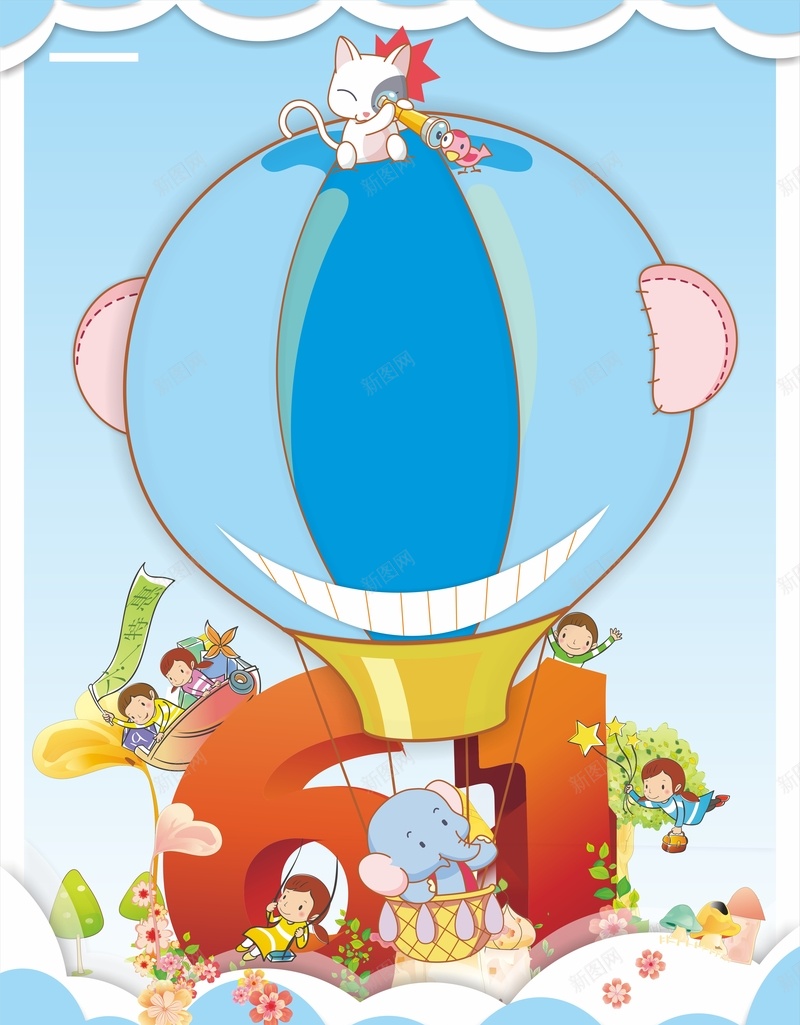 卡通61儿童节背景cdr设计背景_新图网 https://ixintu.com 61 促销 儿童节 卡通 小猫 活动 海报 矢量 背景