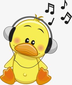 卡通耳机素材卡通听音乐的鸭子高清图片