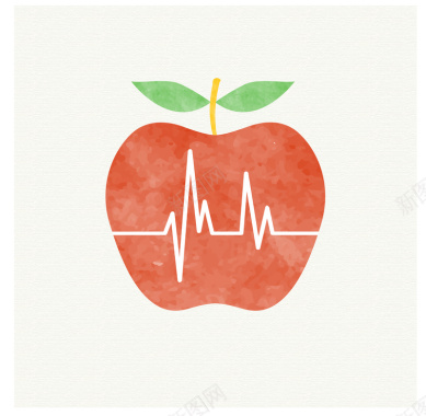 红色苹果里的心电图矢量背景
