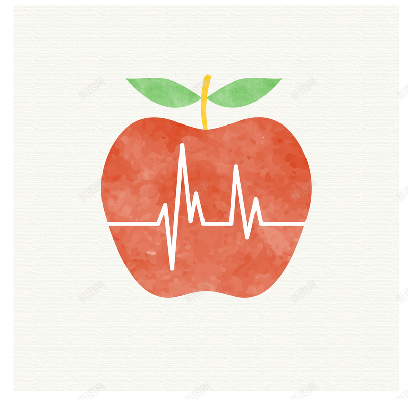 红色苹果里的心电图矢量ai设计背景_新图网 https://ixintu.com 彩绘 心电图 手绘 水果 矢量素材 红色 线路 背景 苹果 矢量图