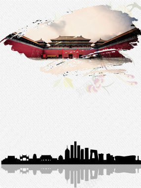 中国风大气北京旅游海报背景矢量图背景