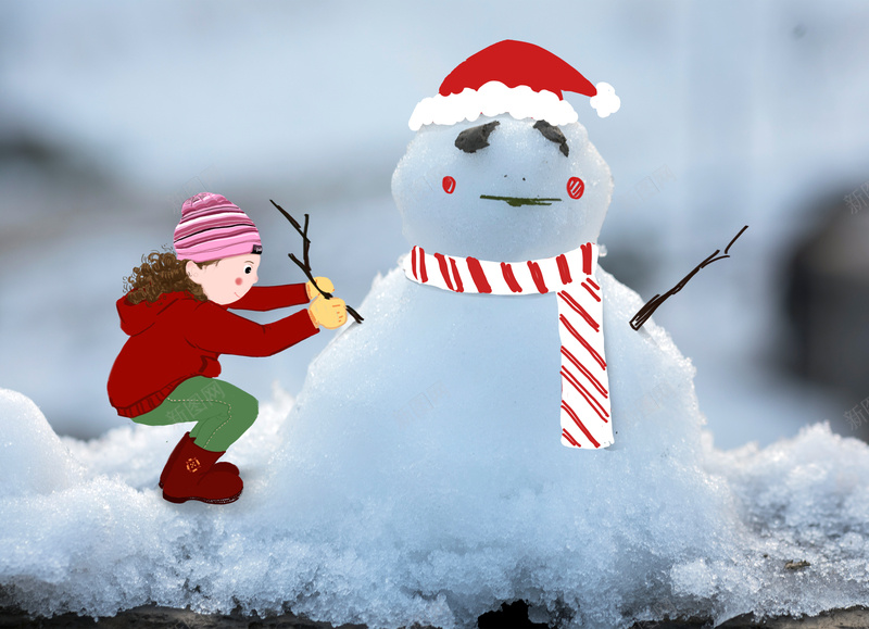 卡通圣诞节堆雪人jpg设计背景_新图网 https://ixintu.com 圣诞节 红色 雪人 雪白