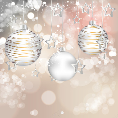 圣诞节华丽金属质感吊球银色背景图矢量图背景