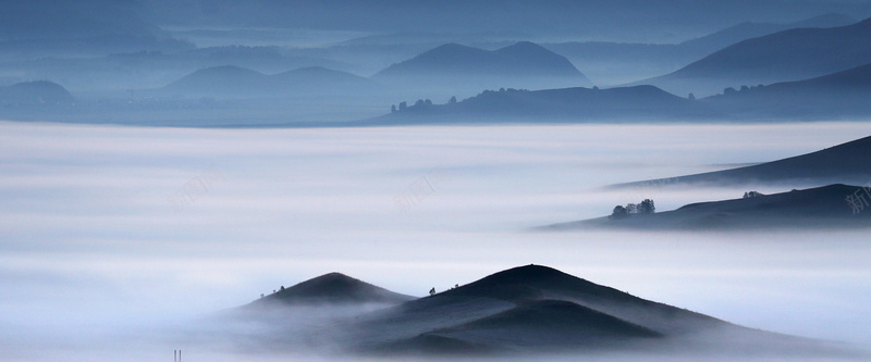 中国风大气山河蓝色背景背景