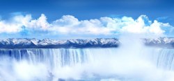 雪山瀑布背景图蓝天白云瀑布背景高清图片