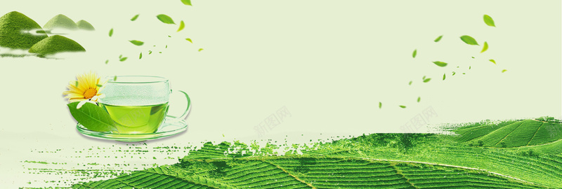 绿色清新绿叶茶叶饮品绿茶淘宝banner背景