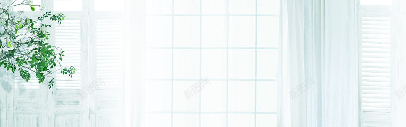 简约家居服装bannerjpg_新图网 https://ixintu.com 摄影 树木 海报banner 窗帘 窗户 简约 绿色 风景