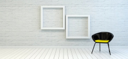 墙面效果图椅子与墙上的空白画框背景高清图片