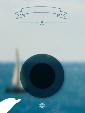 模糊海洋帆船海豚封面海报背景矢量图背景