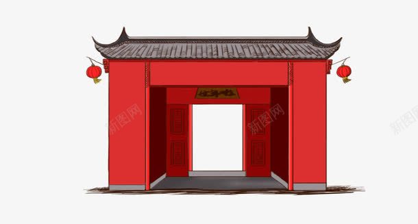 红色建筑房屋png免抠素材_新图网 https://ixintu.com 中国风 古典 喜庆 手绘 文化艺术 朱门 节日庆祝 设计 过年