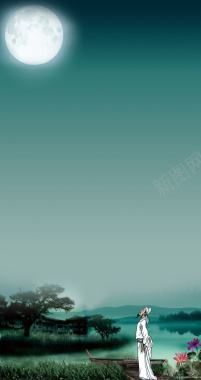 中国风古人赏月背景背景