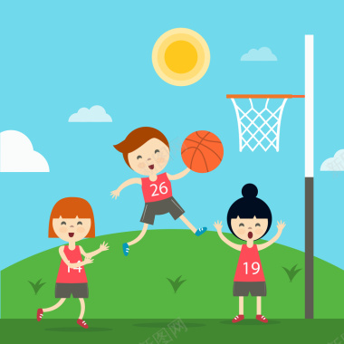 卡通儿童打篮球背景矢量图背景