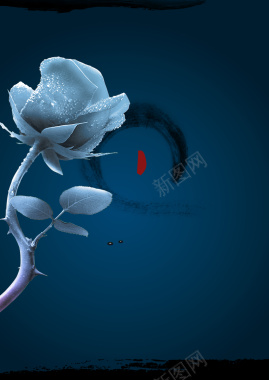中国风水墨玫瑰花蓝色背景背景