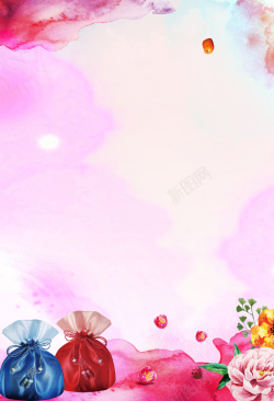 元宵邀请函浪漫梦幻花朵香包节日背景高清图片