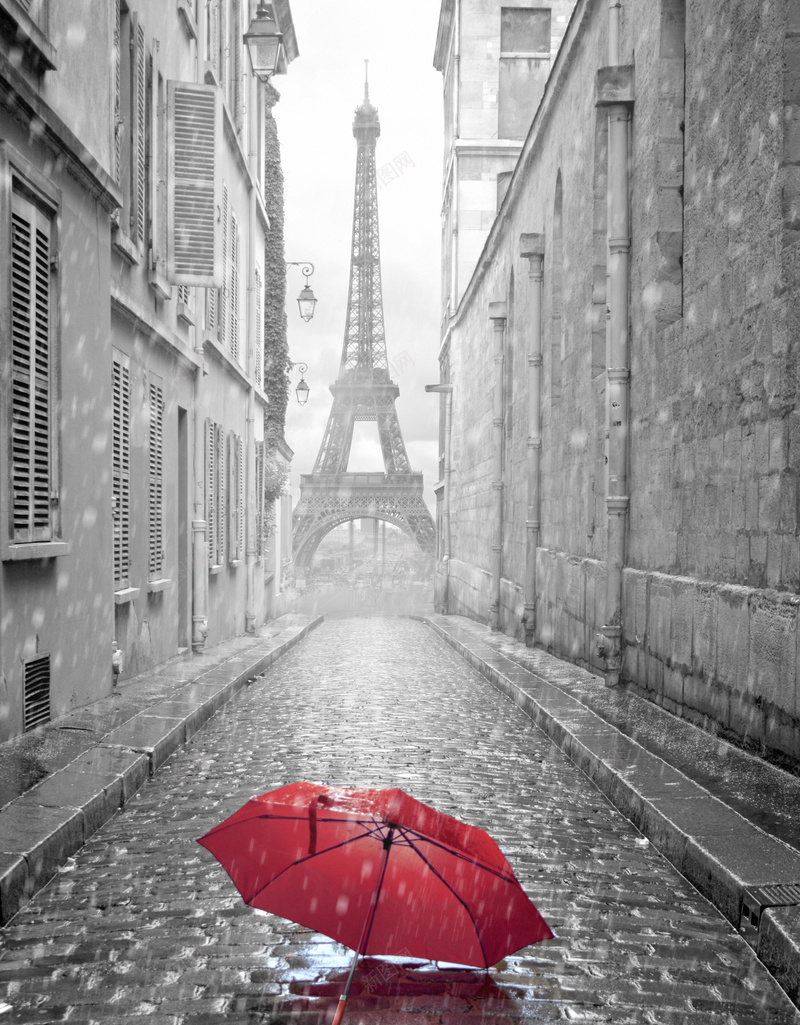 下雨天的法国巴黎街头景色jpg_新图网 https://ixintu.com 下雨 下雨街道 初春小雨 埃菲尔铁塔 城市建筑 摄影 欧式建筑开心 灰色 红色雨伞 纵深感 阴雨天气 雨天 风景 魅力城市
