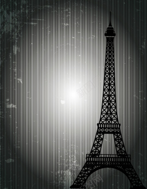 黑色光晕斑驳巴黎铁塔海报背景矢量图背景