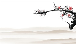 中国山水水墨装饰背景中国风梅花背景高清图片