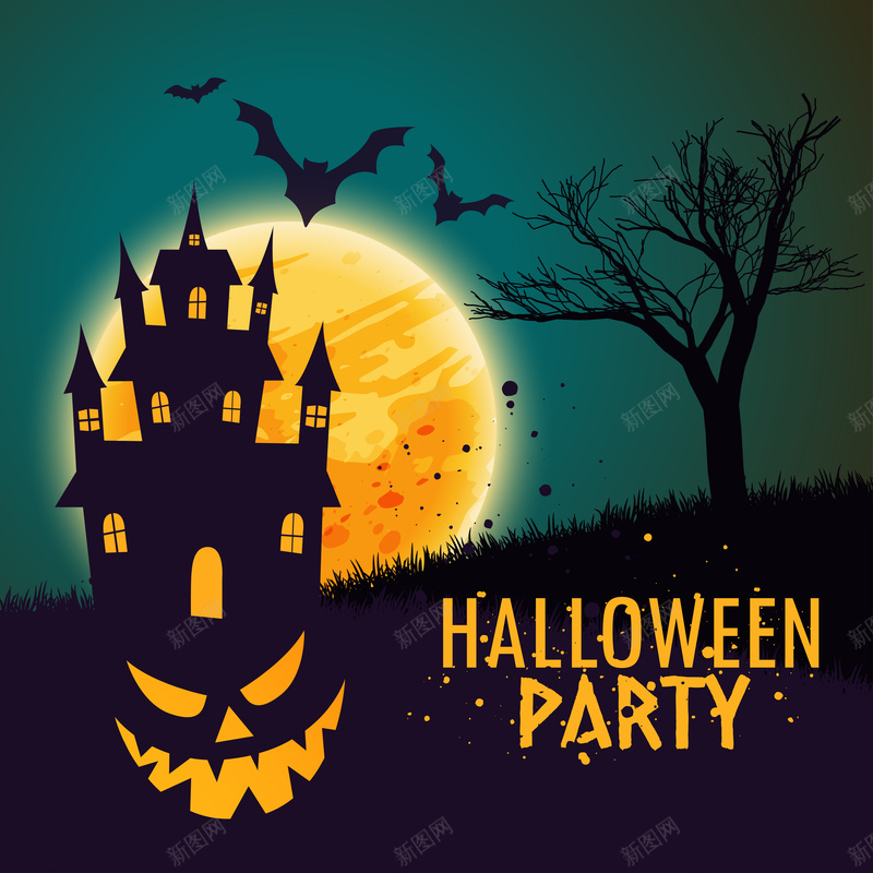 万圣节海报矢量图ai_新图网 https://ixintu.com Halloween 万圣节 城堡 恐怖 月亮 海报 蝙蝠 矢量图