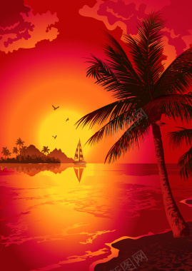 夕阳红海岛背景矢量图摄影图片