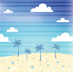 海洋插图海滩和棕榈树的背景矢量图高清图片