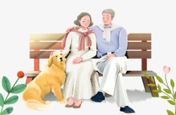 温馨夫妻重阳节手绘人物插画高清图片