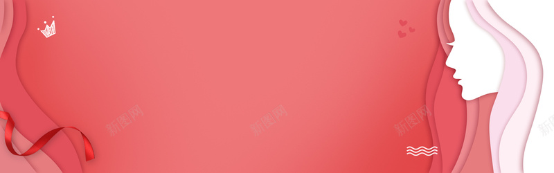 线性波浪妇女节扁平粉色电商海报背景背景
