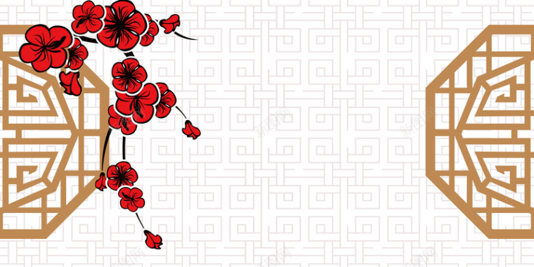 古典水墨手绘梅花中国风海报背景矢量图背景