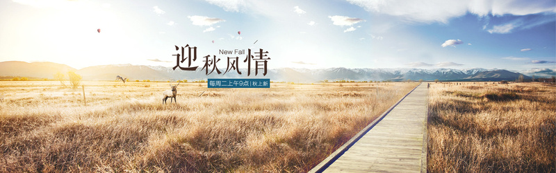 迎秋风情psd设计背景_新图网 https://ixintu.com 女装banner 小清新 文艺 新品上新 海报banner 简约 草原 迎秋风情 黄色