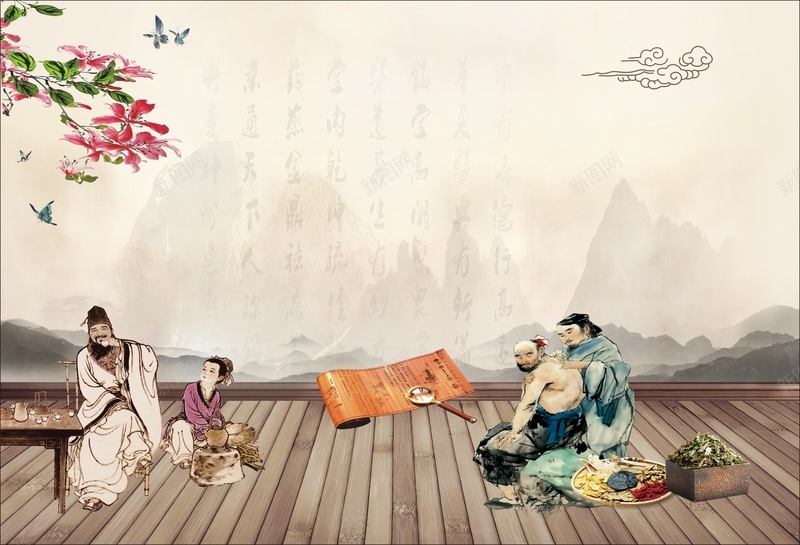 传统文化海报背景cdr设计背景_新图网 https://ixintu.com 中国风 传统文化温暖 古文 古风 木板 画 白色 蝴蝶