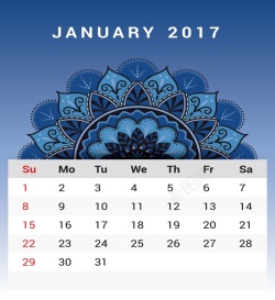 鸡年月历古典花纹2017年1月日历矢量图高清图片