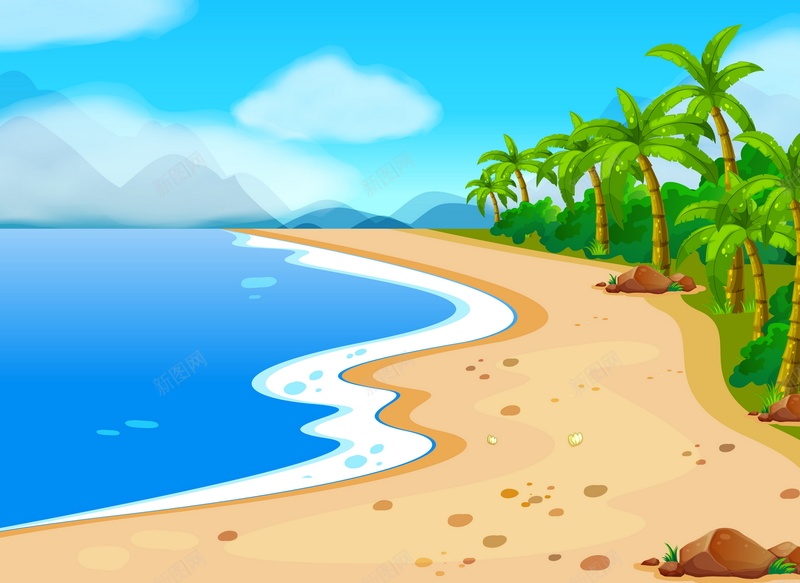 沙滩海滩矢量图ai_新图网 https://ixintu.com 夏天 大海 摄影 椰树 沙滩 海滩 蓝色 风景 矢量图